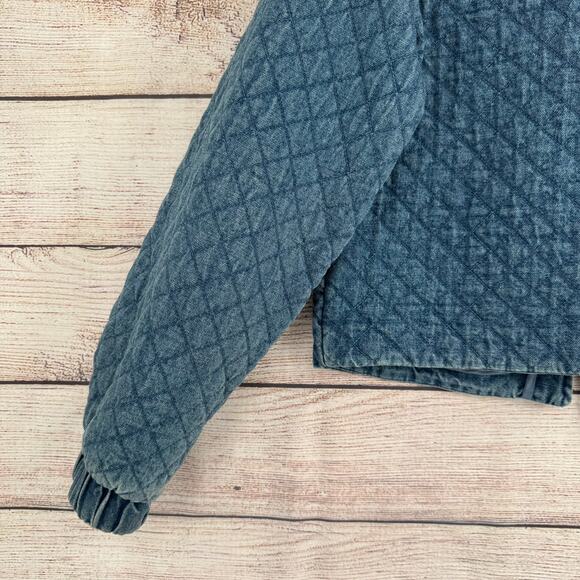 Avec Les Filles Maura Bow Tie Quilted Denim Jacket Womens Small Blue Medium Wash - Picture 13 of 14